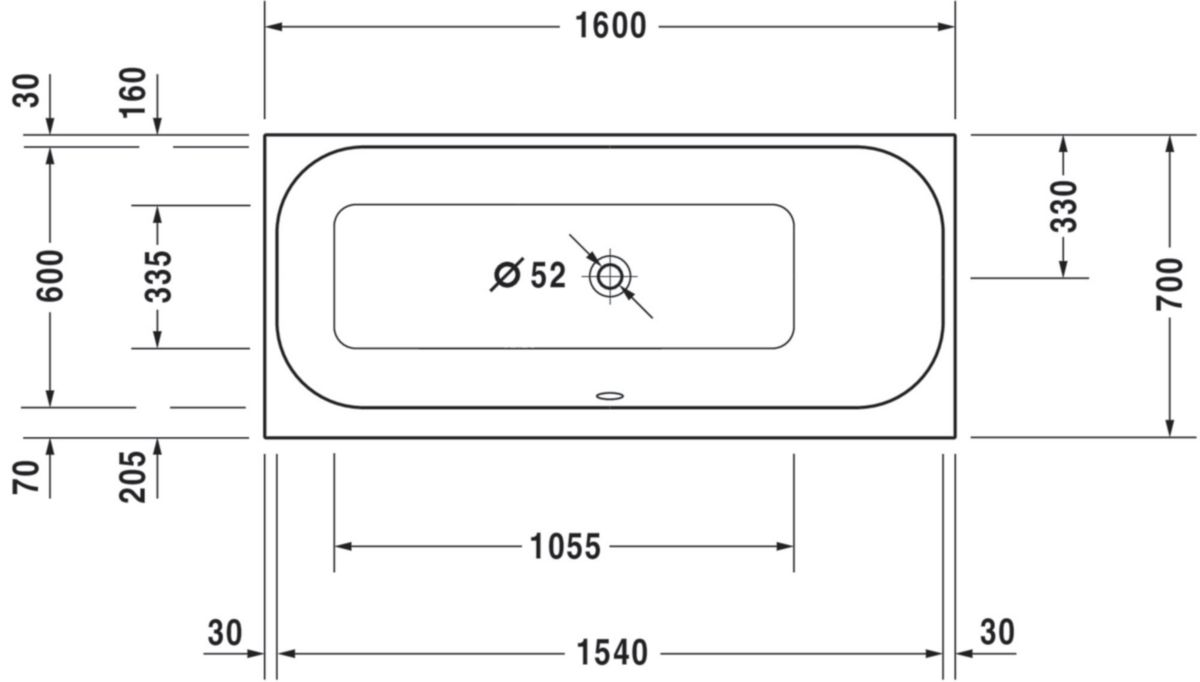 Baignoire Happy D2 1600x700mm blanc a encastrer angle droit réf. 700322000000000