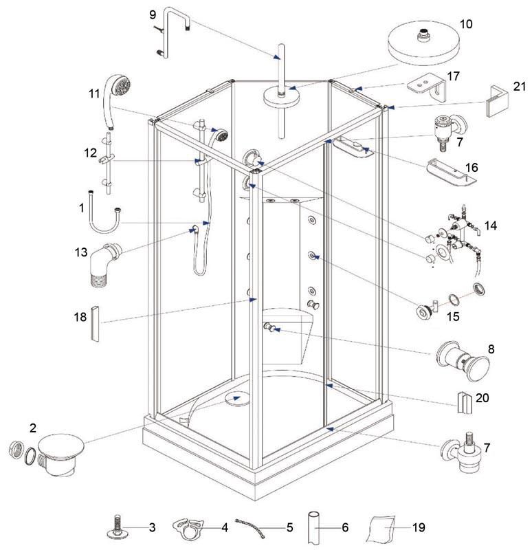 Etagère verre + jonc pour cabine Alterna Séducta