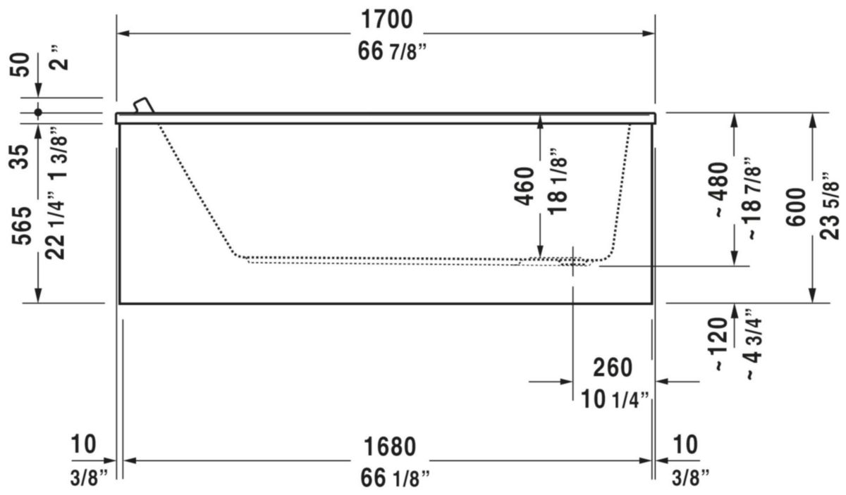 Baignoire Starck 1700x750mm blanc a encastrer réf. 700335000000000