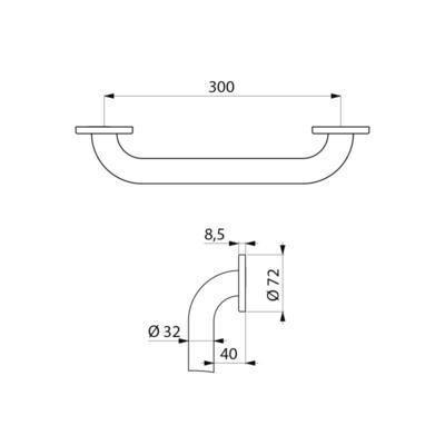 Barre d'appui Basic Ø32 L300 inox satiné Réf. 35050S