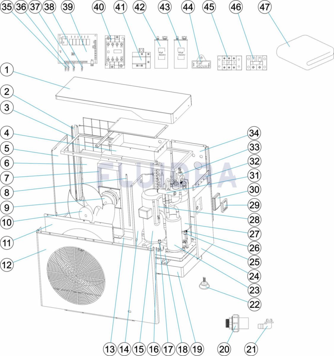 Pac piscine privée zodiac pm40 md8 r410a 13,5/18,5kw bassin max 90m3 Réf. WH000426