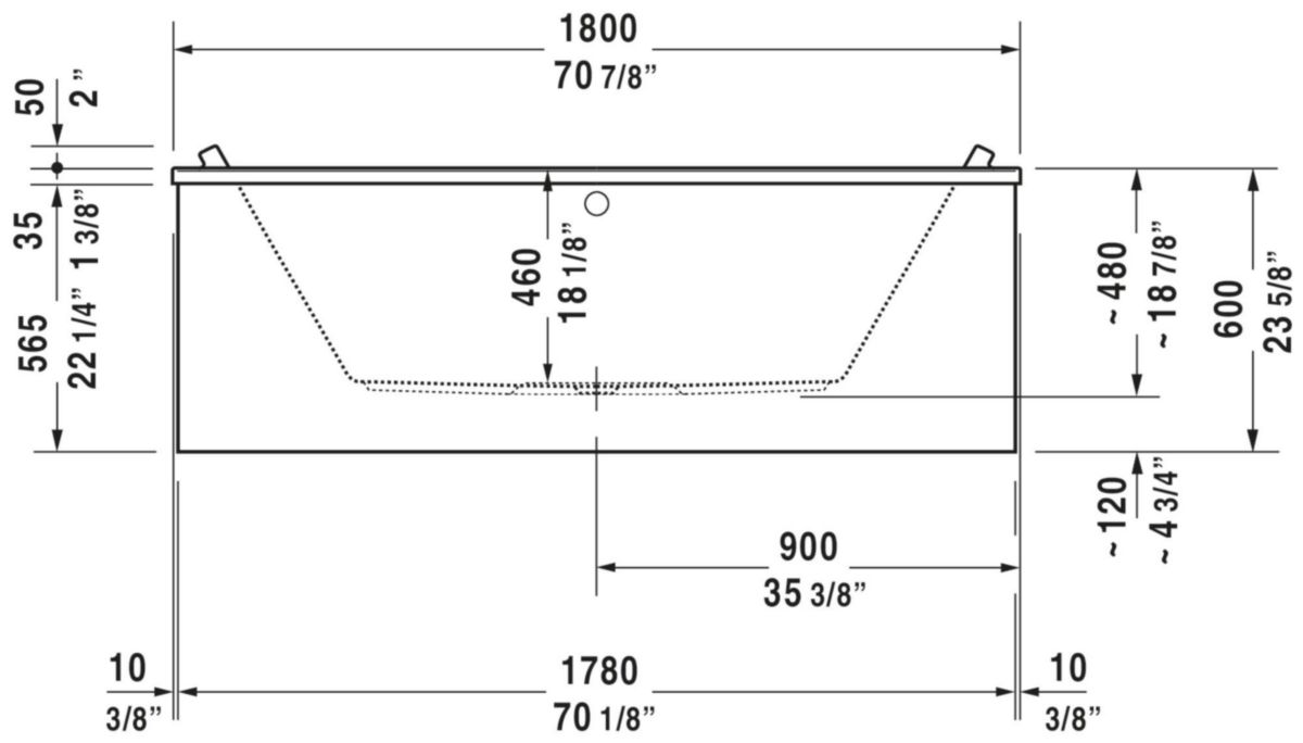 Baignoire Starck 1800x900mm blanc a encastrer réf. 700339000000000