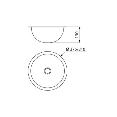 Vasque HEMI encastré Ø310 sans trop plein Inox 304 satiné Réf. 120470