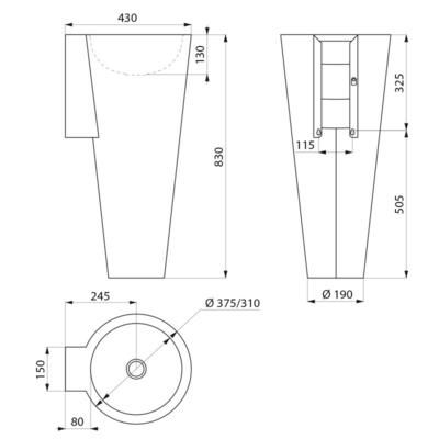 Lavabo BAILA sans trou rob. sans trop plein Inox 304 satiné Réf. 120170