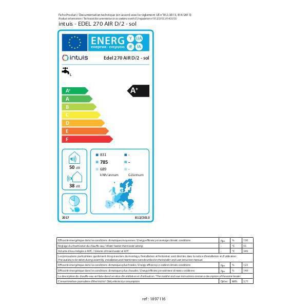 Chauffe-eau thermodynamique monobloc Edel 270 AIR D/2 - sol Réf. 353430