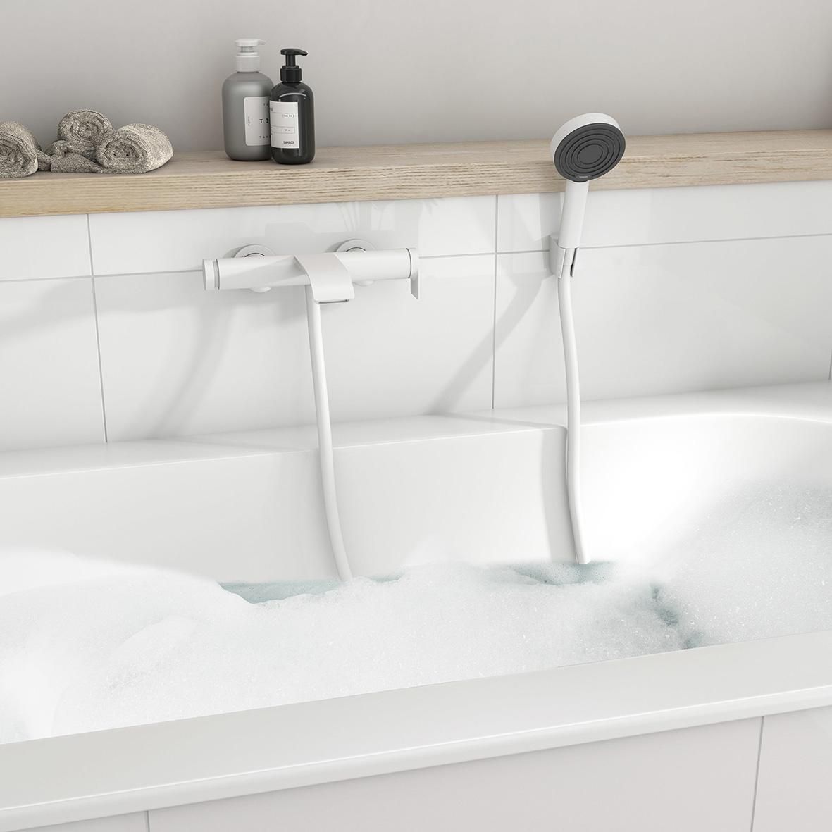 Set de douche Pulsify S avec support mural et douchette à main 105 1 jet avec flexible 125 cm Blanc Réf. 24301700