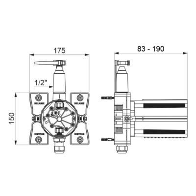 Boîtier d'encastrement pour TEMPOMATIC 4 urinoir F1/2"  encastré pile 6V kit 1/3 Réf. 430PBOX