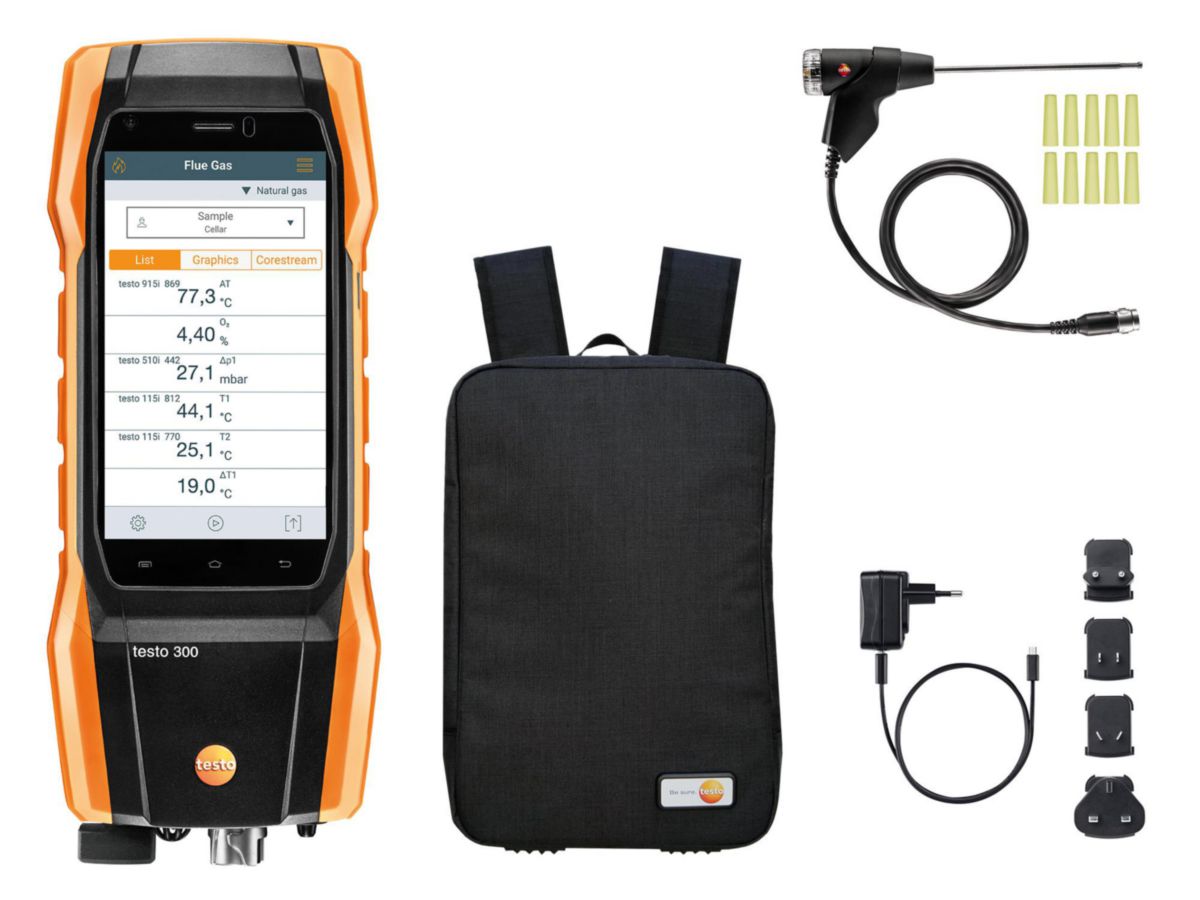 Lot analyseur de combustion testo 300 Initial Confort sans imprimante, connecteur Bluetooth réf: 0564300297