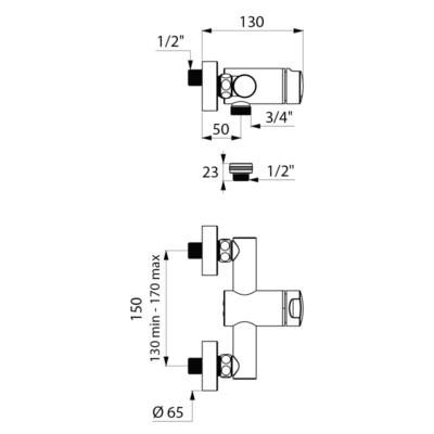 Mitigeur monocommande de lavabo TEMPOMIX 3 douche M1/2" mitigeur app. 30 secondes entraxe 150 sortie bas Réf. 794470"