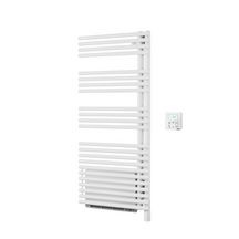 Sèche-serviette électrique Acova Cala Twist Air , pivot à droite, commande infrarouge IRS + soufflant 1000W, puissance 500W, hauteur 1226 mm, largeur 496 mm, Blanc RAL 9016 Réf. TLNRT112-050IFS