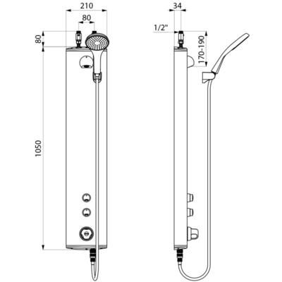 Panneau de douche thermostatique SECURITHERM en aluminium, alimentation haute + fixe Réf. 792320