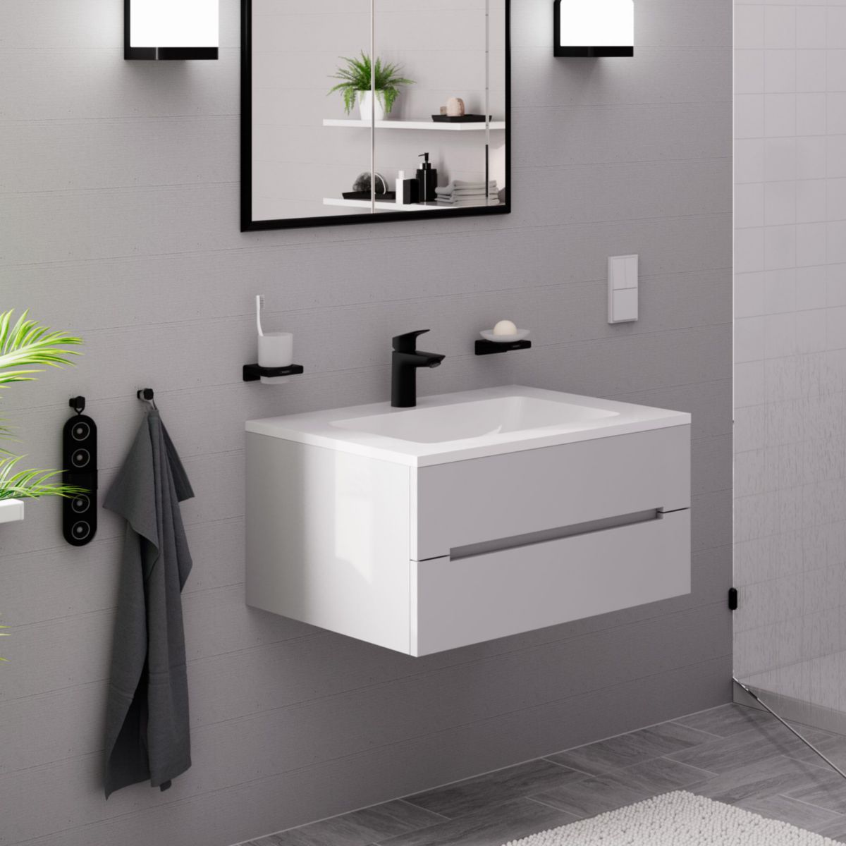 hansgrohe Logis Mitigeur de lavabo 100 avec tirette et vidage synthétique, Noir mat