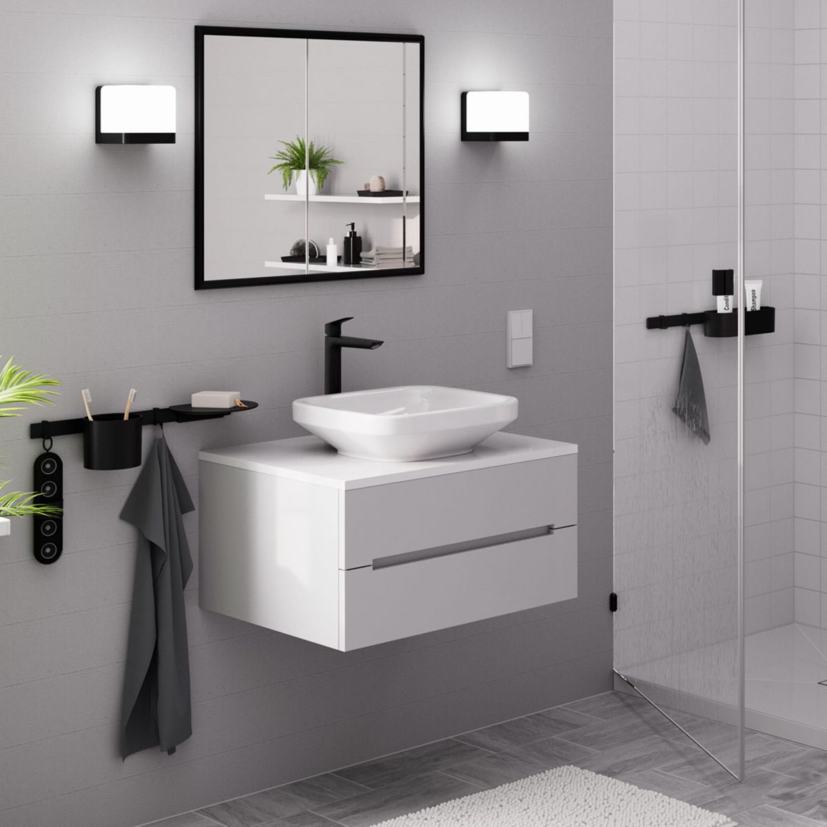 hansgrohe Logis Mitigeur de lavabo 240 Fine avec tirette et vidage, Noir mat