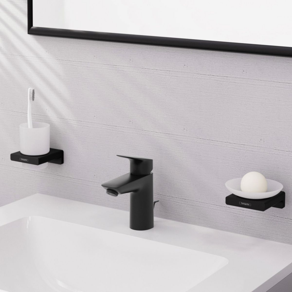 hansgrohe Logis Mitigeur de lavabo 100 avec tirette et vidage synthétique, Noir mat