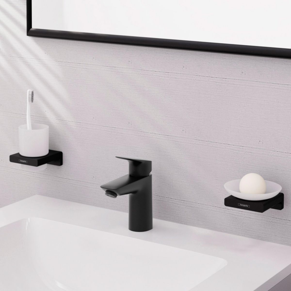 hansgrohe Logis Mitigeur de lavabo 100 sans tirette ni vidage, Noir mat