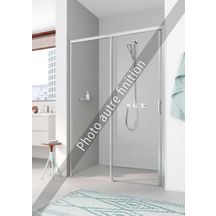 Porte coulissante grande largeur 2 éléments (1 coulissant et 1 fixe à gauche) LIGA D2 L hauteur 2 m largeur 160 cm profilé argent poli verre transparent L ID2 L 16020VAR/ Réf. 1403030572