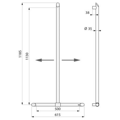 Barre de maintien en T BE-LINE diamètre 35 hauteur 1130x500 en aluminium anthracité Réf. 511944C