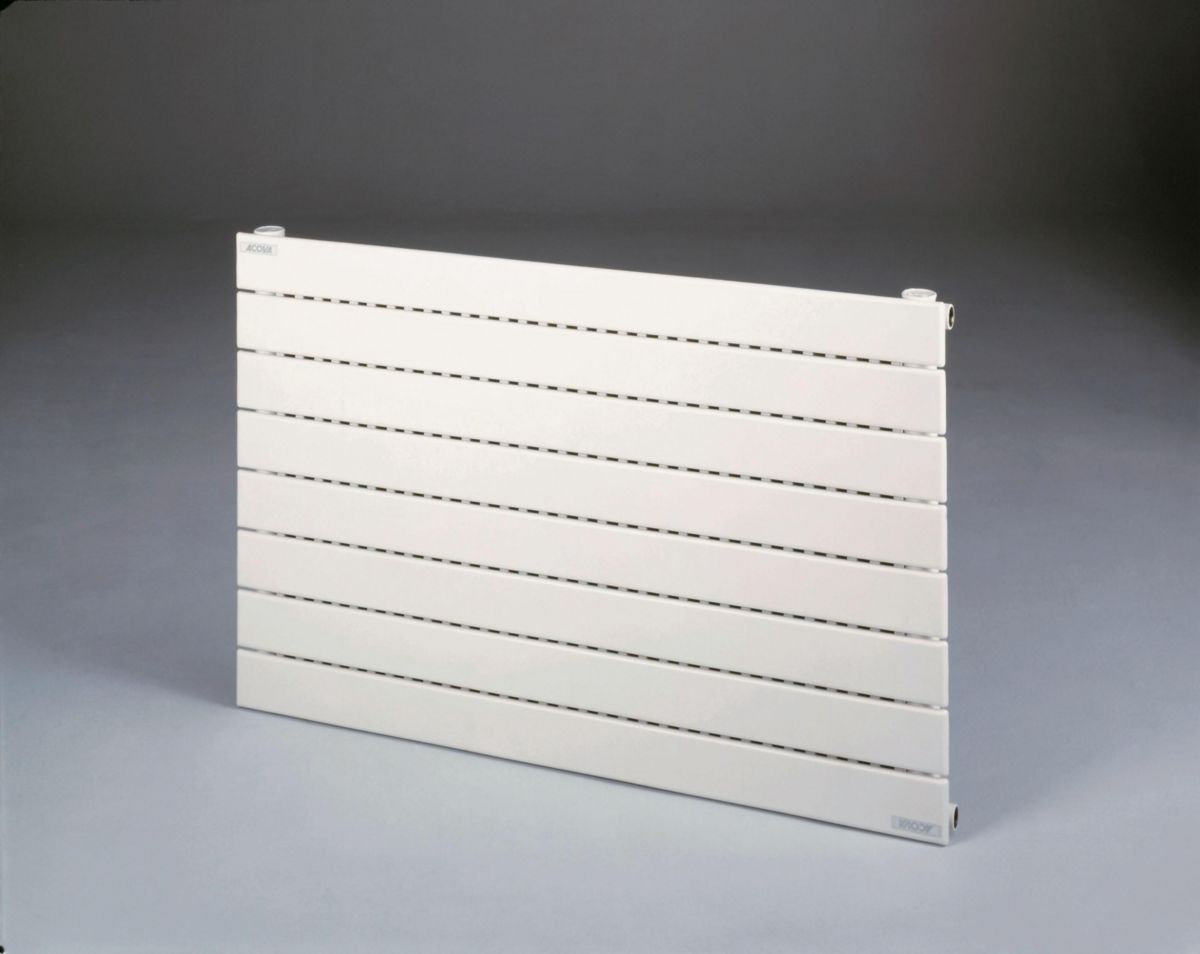 Radiateur eau chaude Acova Fassane horizontal simple, à ailettes, puissance 1237W (dT50), hauteur 740 mm, largeur 1000 mm, 10 éléments, raccordement latéral de même côté, Blanc RAL 9016 Réf. V8LX-074-100