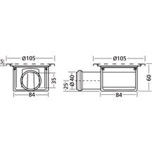 Siphon de sol inox sortie horizontale D40mm 105X105X60 réf 21.413