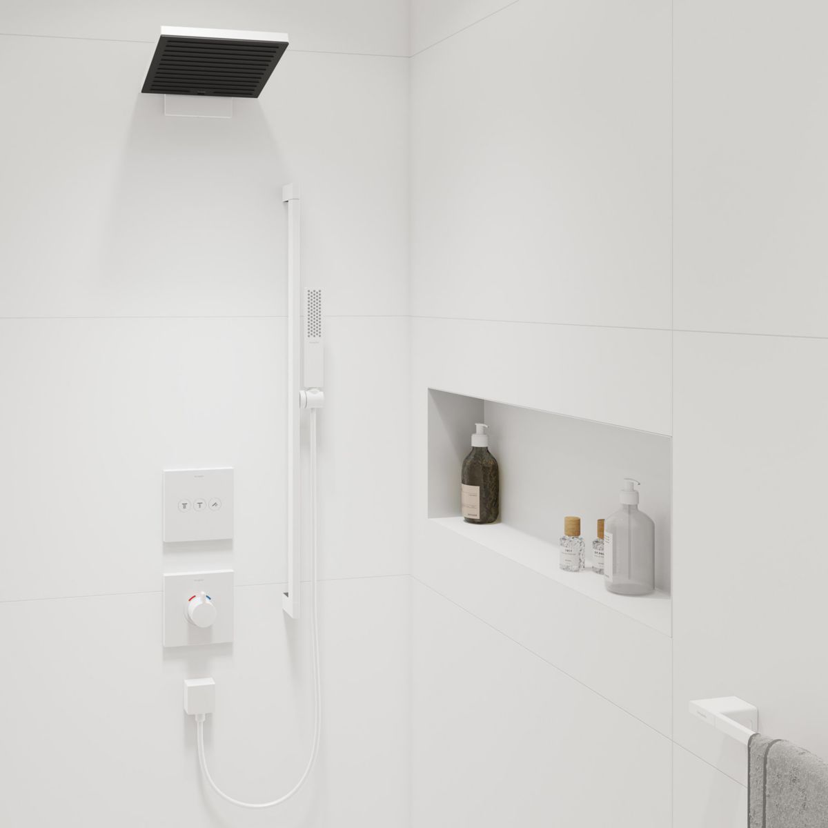 hansgrohe Pulsify E Douche de tête 260 2jet avec raccord mural, Blanc mat