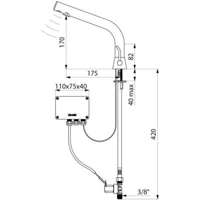 Mitigeur lavabo BINOPTIC MIX électonique M3/8"  H. 170 mm manette longue sur secteur 230/12V Réf. 388MCHLH