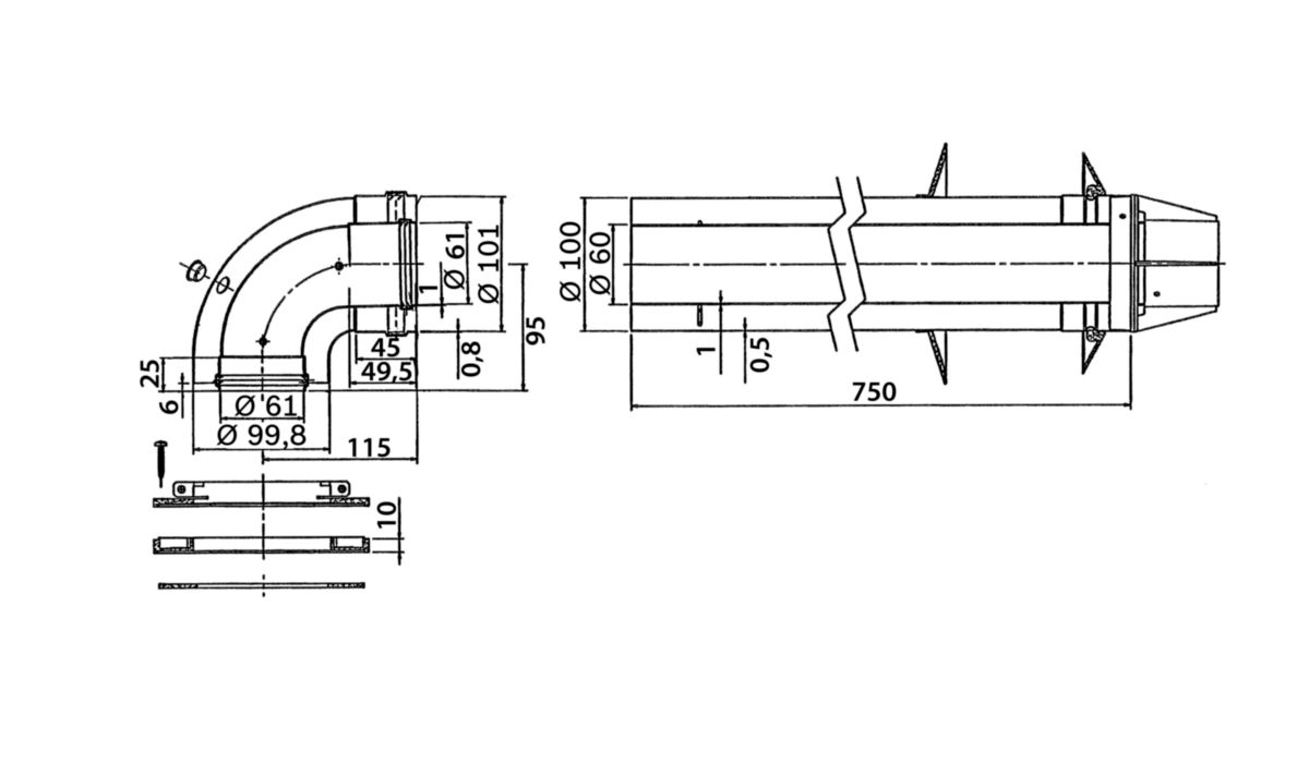 Terminal horizontal fixe 810 mm AZ415 réf. 7716780195