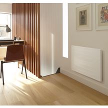 Radiateur eau chaude Acova Planea horizontal simple, puissance 468W (dT50), hauteur 560 mm, largeur 800 mm, 8 éléments, raccordement latéral de même côté, appareil réversible gauche/droite, Blanc RAL 9016 Réf. PLV-056-080