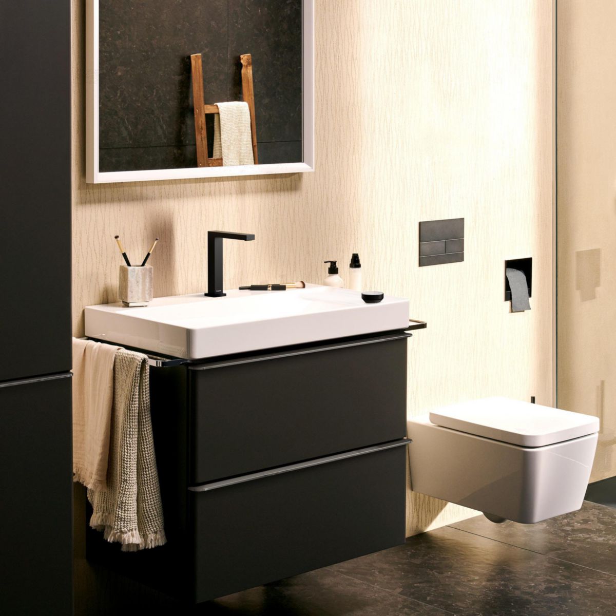 hansgrohe Tecturis E Mitigeur de lavabo 2 trous 150 CoolStart avec vidage, Noir mat