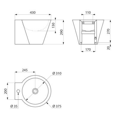 Lavabo MINI BAILA trou rob Ø35 centr ss tp plein Inox 304 sat Réf.121180