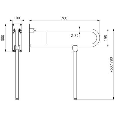 Barre relevable avec pied basic diamètre 32 L.760 époxy blanc Réf. 511517W