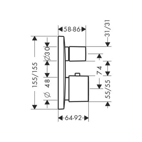 Set de finition pour mitigeur thermostatique encastré PURAVIDA avec robinet d'arrêt et inverseur chromé réf. 15771000