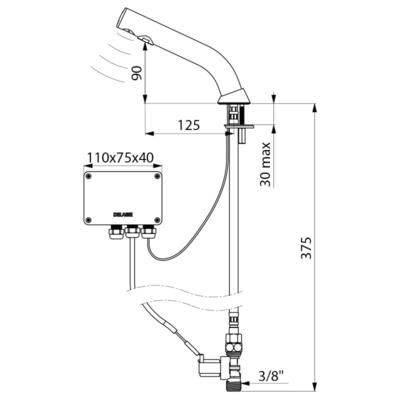 Robinet lavabo BINOPTIC électronique M3/8"  H. 90 mm sur secteur 230/12V Noir mat Réf. 378035