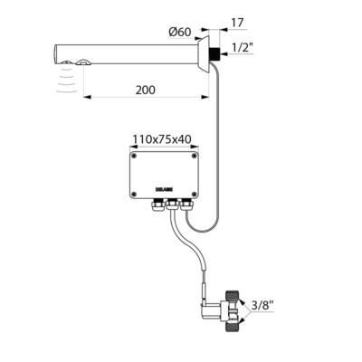 Robinet lavabo BINOPTIC électonique M3/8" encastré bec L. 200 mm sur secteur Chromé  Réf. 379ENCB