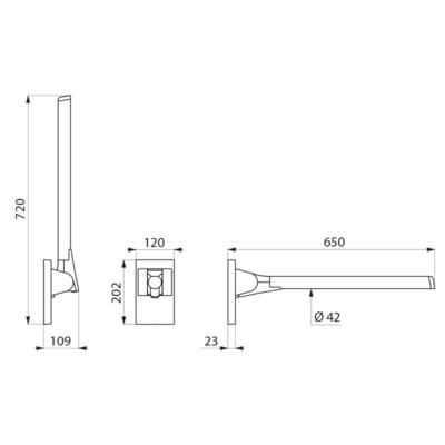 Barre rabattable Be-Line Ø42 L.650 aluminium blanc Réf.511960W