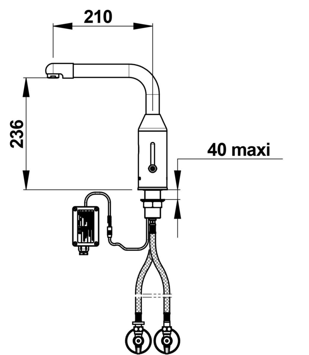 Mitigeur P5750 avec bec stand ard, transformateur 230V AC/7 VDC IP65, flexibles PEX et bec fixe réf. 55136