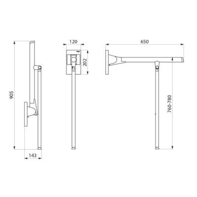 Barre rabattable Be-Line ac béquille Ø42 L.650 alu anthracite Réf. 511962C