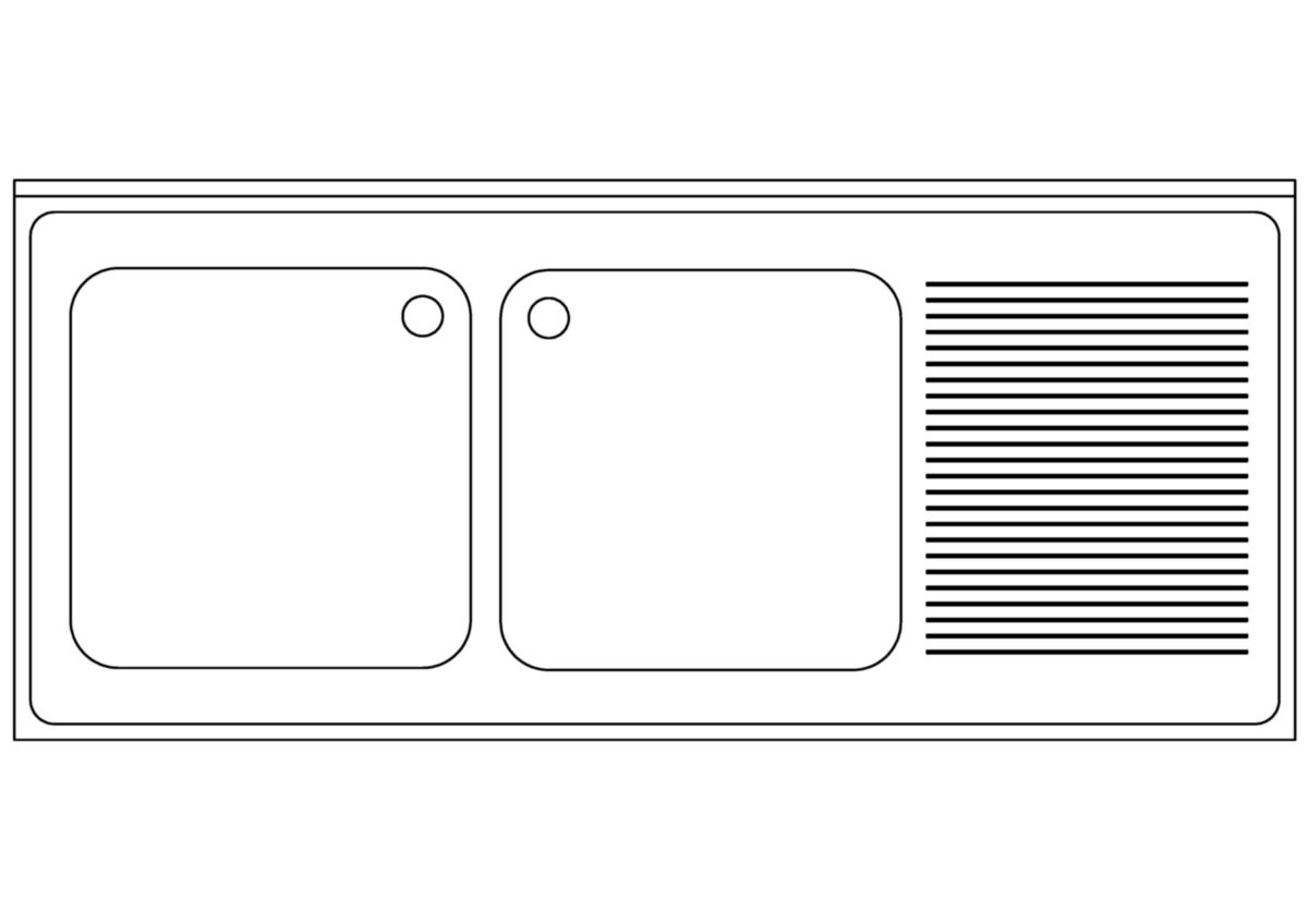 Plonge emboutie 2 bacs 160x70 avec égouttoir à droite en inox Réf. SGPE167A00
