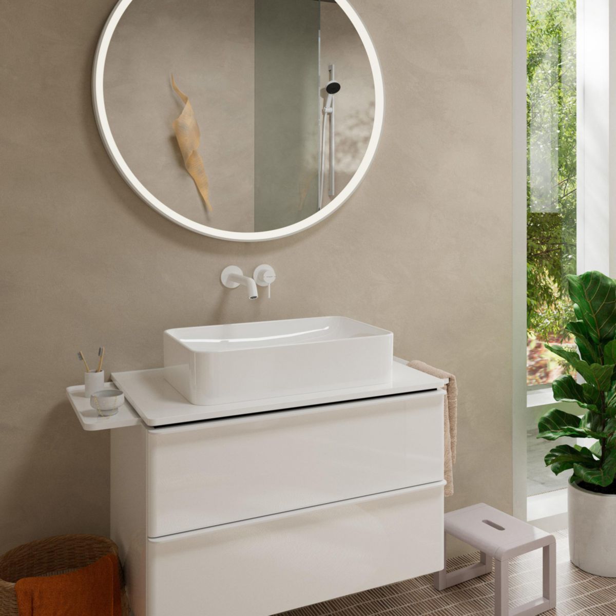 hansgrohe Tecturis S Mitigeur de lavabo encastré mural, bec 16.5 cm, bonde à écoulement libre, Blanc mat