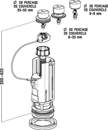 Mécanisme WC double volume 3 V 12 à câble universel réf. 0702116