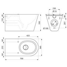 WC 700 S suspendu alimentation horizontale Inox noir mat Réf. 110710BK