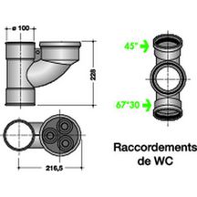 Culotte universelle orientable parallèle, 45° / 67°30, pour 2 WC CHUTUNIC PVC diamètre 100mm rèf. BTUNI3