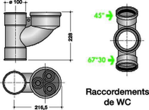 Culotte universelle orientable parallèle, 45° / 67°30, pour 2 WC CHUTUNIC PVC diamètre 100mm rèf. BTUNI3