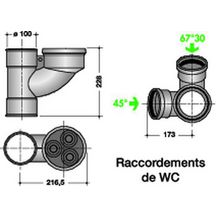 Culotte universelle orientable équerre, 45°/67°30, pour 2 WC CHUTUNIC PVC diamètre 100mm rèf. BTUNI4