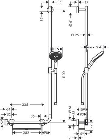 Hansgrohe SET RAINDANCE SELECT S120 / Unica'Comfort 1,10 m, poignée de maintien à gauche réf. 26326000