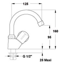 Robinet de lavabo/lave-mains ULYSSE C simple avec bec tube orientable et tête 15 x 21 à clapet guide, chromé réf. D1624AA