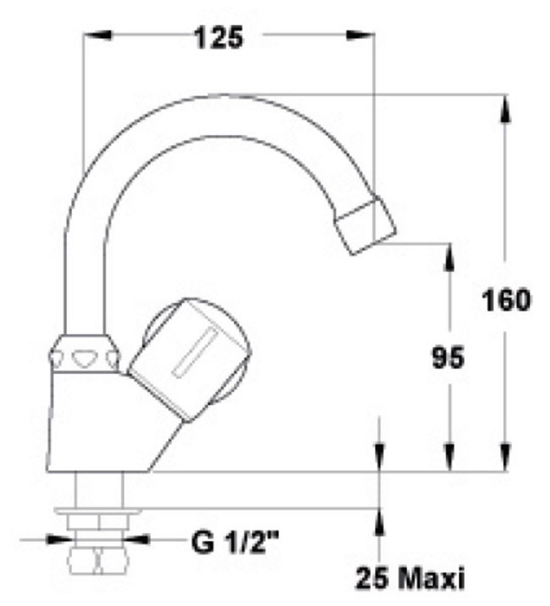 Robinet de lavabo/lave-mains ULYSSE C simple avec bec tube orientable et tête 15 x 21 à clapet guide, chromé réf. D1624AA