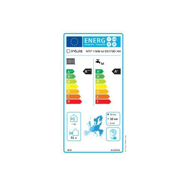 Pompe à chaleur air/eau 11 triphasé, HTi70 11 tri DS170D/25 ultramodulante 15 à 100%, monobloc, haute temp 70°C, R290 sans HFC + pilote DS avec ballon ECS 170L intégré, option 2è circ. chauffage, appoint élec + ballon de découplage 25L associé Réf. 155064