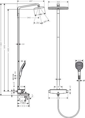 Colonne bain-douche thermostatique Showerpipe Raindance Select 360 AIR  bras de douche 380 mm, chromé réf. 27113000