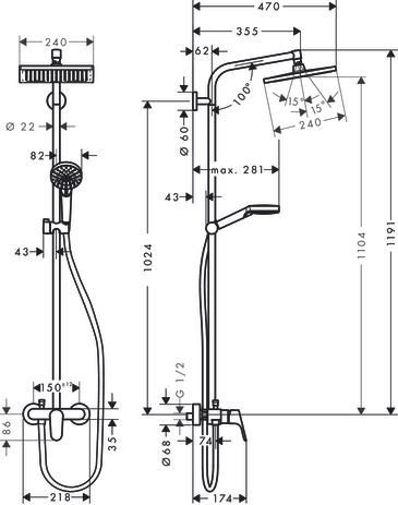 Colonnne douche Crometta E 240 1 jet mitigeur mécanique Chromé Réf. 27284000