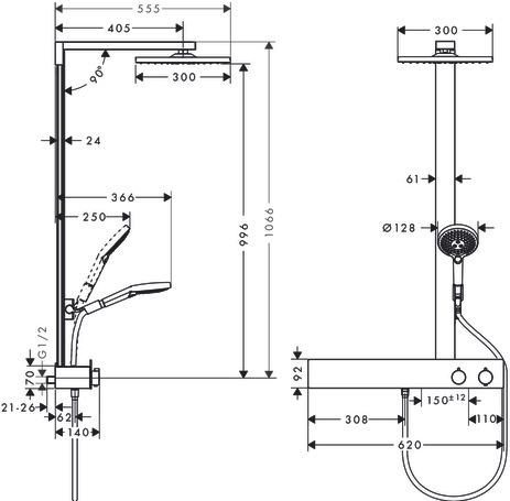 Colonne de douche SHOWERPIPE RAINDANCE E 300 1jet 600 ST réf. 27363000